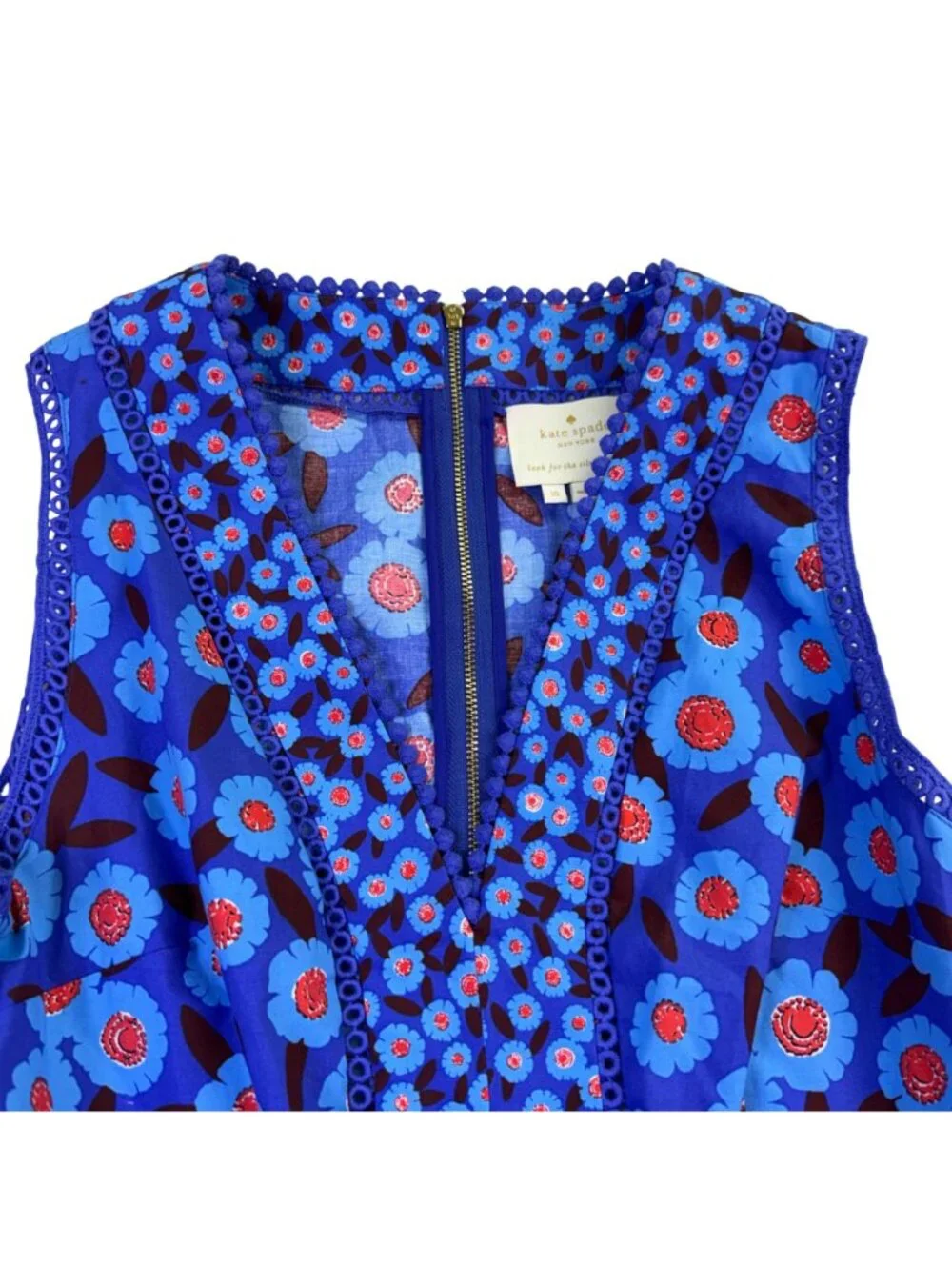 Kate Spade Women’s Blue Cotton Blend Floral Sleeveless Dress Size 10